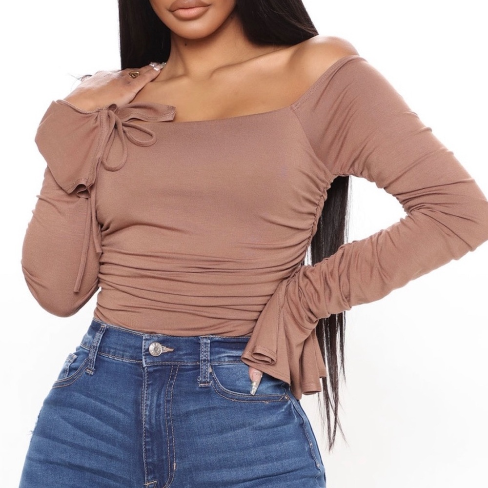 Fashion Nova nude-brown long sleeve bodysuit